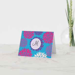 Anpassningsbar Monogram Initial Rosa Lila Flower p Anteckningskort