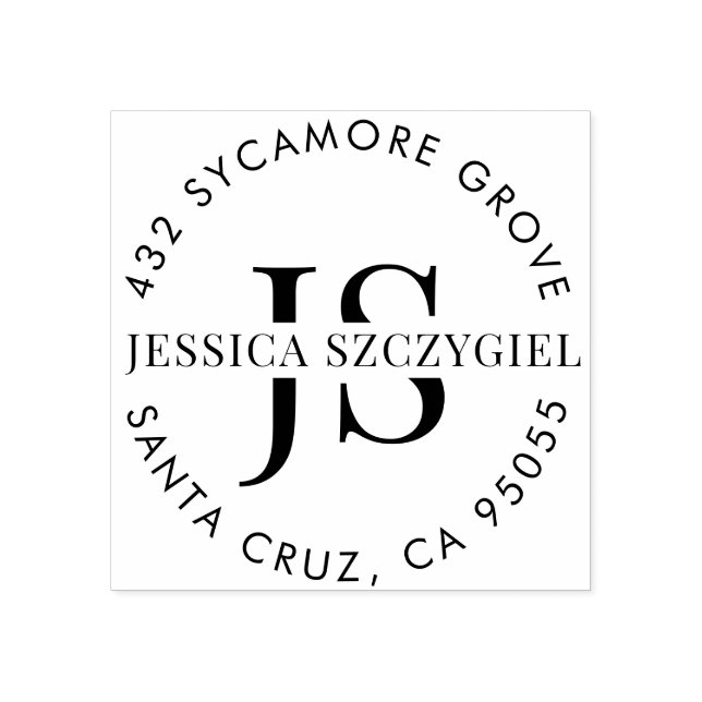 Anpassningsbar Monogram Initialer Fullt Namn Retur Stämpel (Tryck)