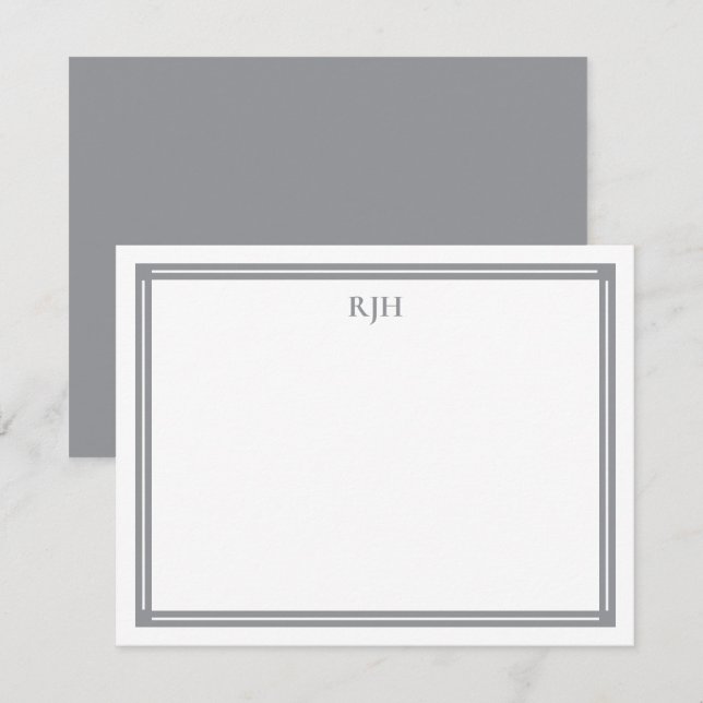 Anpassningsbar Monogram Initialer med Grått Gräns Anteckningskort (Fram/baksida)