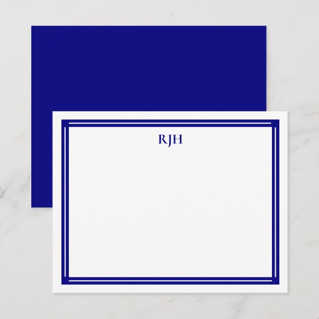 Anpassningsbar Monogram Initialer med marinblå Grä Anteckningskort (Fram/baksida)