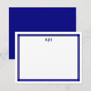 Anpassningsbar Monogram Initialer med marinblå Grä Anteckningskort