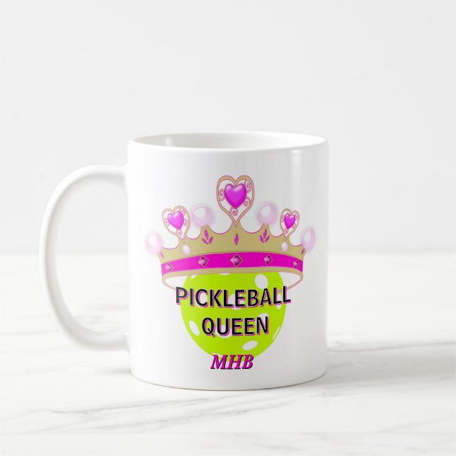 Anpassningsbar Monogram Initialer Pickleball Queen Kaffemugg (Vänster)