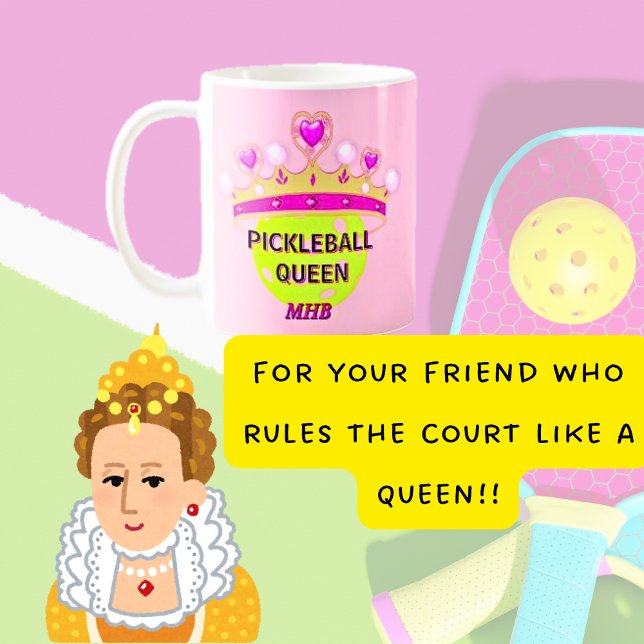 Anpassningsbar Monogram Initialer Pickleball Queen Kaffemugg (Funny Pickleball Queen Monogram Custom Coffee Mug)