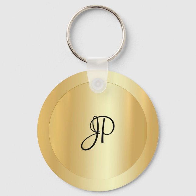 Anpassningsbar Monogram Inledande Namn Faux Guld Nyckelring (Framsida)