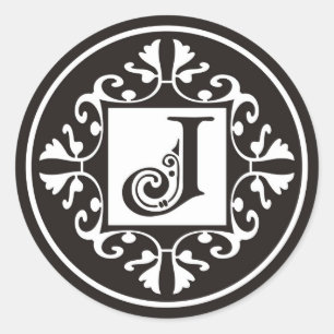Anpassningsbar Monogram J Stickers in Black and Wh Runt Klistermärke