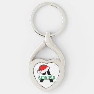 Anpassningsbar Monogram jul-Personlig Monogrammad Twisted Heart Silverfärgad Nyckelring