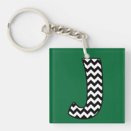 Anpassningsbar Monogram Keychain: J: Black, White