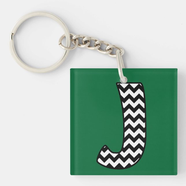 Anpassningsbar Monogram Keychain: J: Black, White  (Framsidan)
