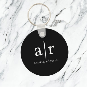 Anpassningsbar Monogram Klassisk svart nyckelked Nyckelring