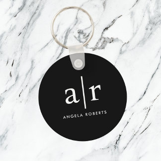 Anpassningsbar Monogram | Klassisk svart nyckelked Nyckelring