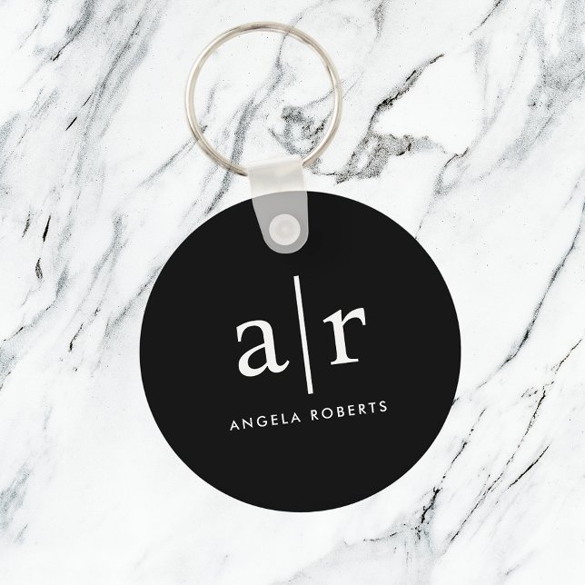 Anpassningsbar Monogram | Klassisk svart nyckelked Nyckelring (Skapare uppladdad)