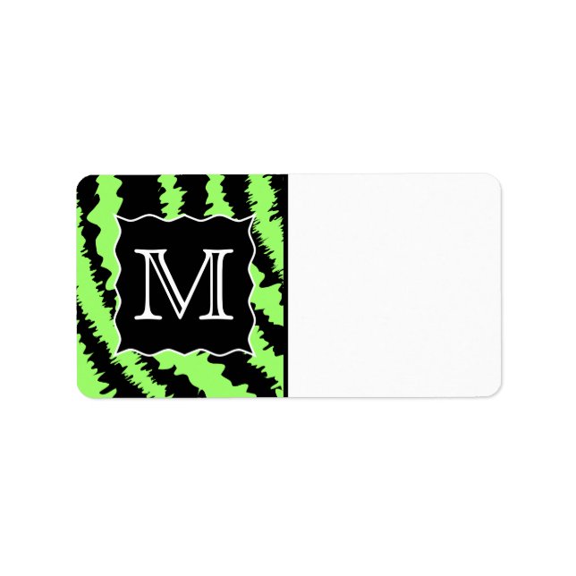 Anpassningsbar Monogram Lime Green and Black Zebra Adressetikett (Framsidan)