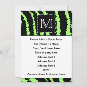 Anpassningsbar Monogram Lime Green och Black Zebra Inbjudningar
