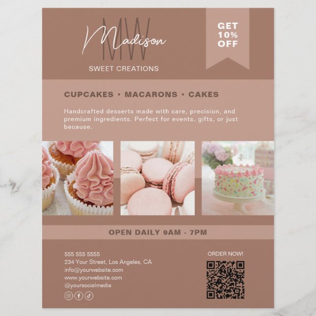 Anpassningsbar Monogram Logotyp Bakery Flyer (Framsidan)