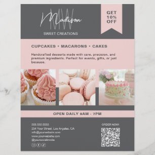 Anpassningsbar Monogram Logotyp Bakery Grått Rosa  Reklamblad