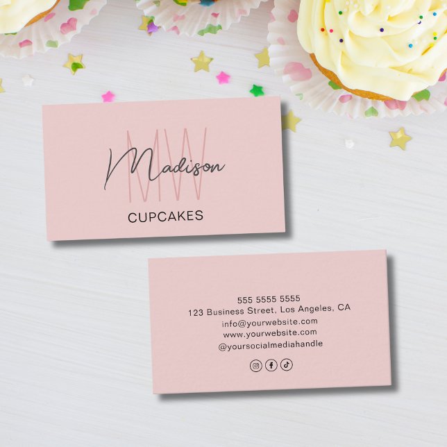 Anpassningsbar Monogram Logotyp Bakery Rosa Visitkort (Custom Monogram Logo Bakery Pink Business Card)