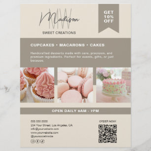 Anpassningsbar Monogram Logotyp Beige Bakery Flyer