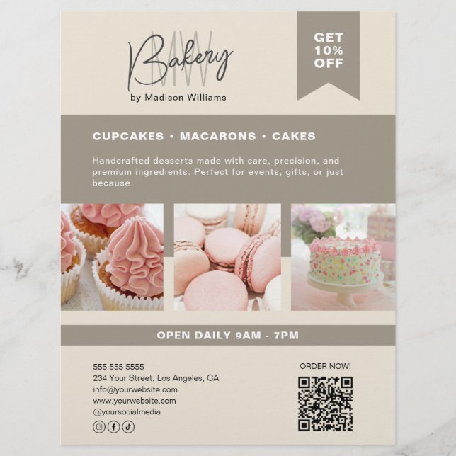 Anpassningsbar Monogram Logotyp Beige Flyer (Framsidan)