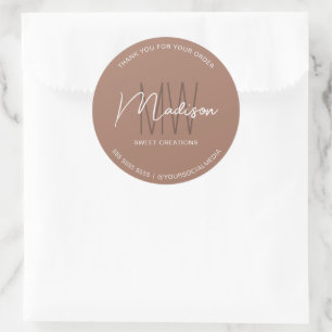 Anpassningsbar Monogram Logotyp Brown Bakery Stick Runt Klistermärke