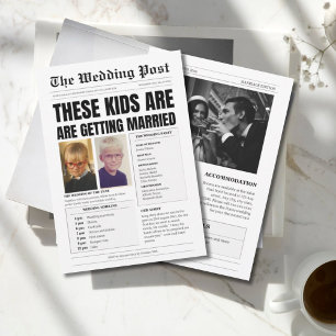 Anpassningsbar monogram, lustig tidning bröllop inbjudningar