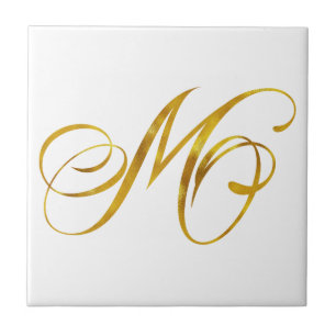 Anpassningsbar Monogram M faux guldgolv Monogram I Kakelplatta