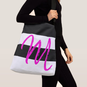 Anpassningsbar Monogram M Stripe Mönster Black Whi Axelväska