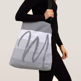 Anpassningsbar Monogram M Stripe Mönster Grått Whi Axelväska