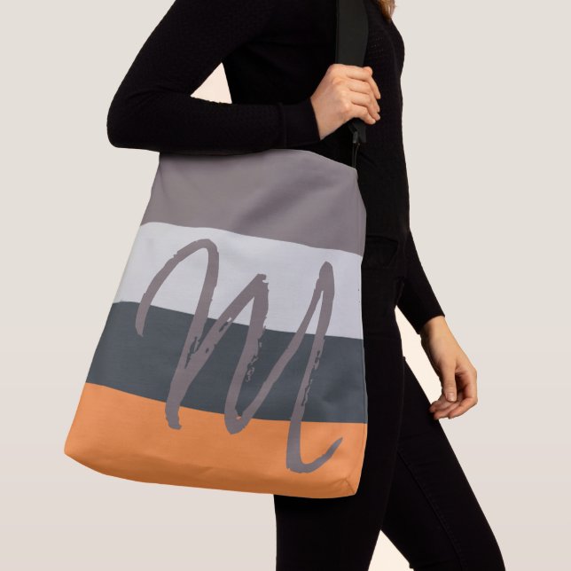 Anpassningsbar Monogram M Stripe Mönster Orange Gr Axelväska (Närbild)