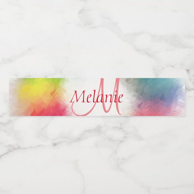 Anpassningsbar Monogram-mall Färgfull modern regnb Vattenflaska Etikett (Singel etikett)