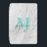 Anpassningsbar Monogram marmorturkos Pastel iPad Mini Skydd<br><div class="desc">Elegant chic marble Design med modernt anpassade-turkos pastel Monogram fet Lettering. Underbar gåva till college, skola, kontor, bröllop, jul. En personlig exklusiv iPad-väska för en lärare, hustru, flickvän, medarbetare, kollega, vän, morsa, syster, moster, mormor. En vacker, modern och nyanserad design som passar med minimalistisk modern, giftig, lantbruksbaserad chic och vintage...</div>