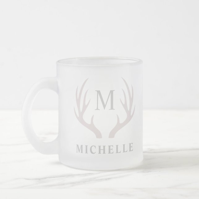 Anpassningsbar Monogram med Black White Hjort Antl Frostad Glasmugg (Vänster)