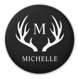 Anpassningsbar Monogram med Black White Hjort Antl Knopp