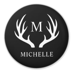 Anpassningsbar Monogram med Black White Hjort Antl Knopp