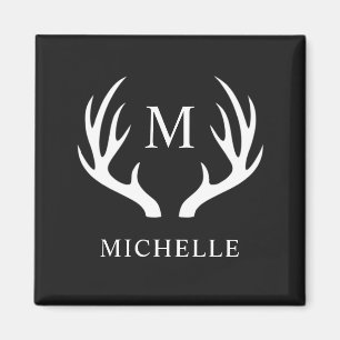 Anpassningsbar Monogram med Black White Hjort Antl Magnet