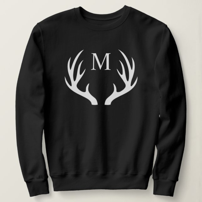 Anpassningsbar Monogram med Black White Hjort Antl T Shirt (Design framsida)