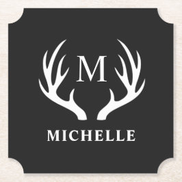 Anpassningsbar Monogram med Black White Hjort Antl Underlägg Papper