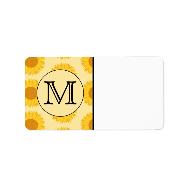 Anpassningsbar Monogram, med Gult Solblommor. Adressetikett (Framsidan)