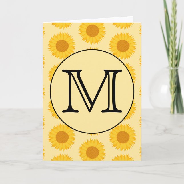 Anpassningsbar Monogram, med Gult Solblommor. Anteckningskort (Framsida)