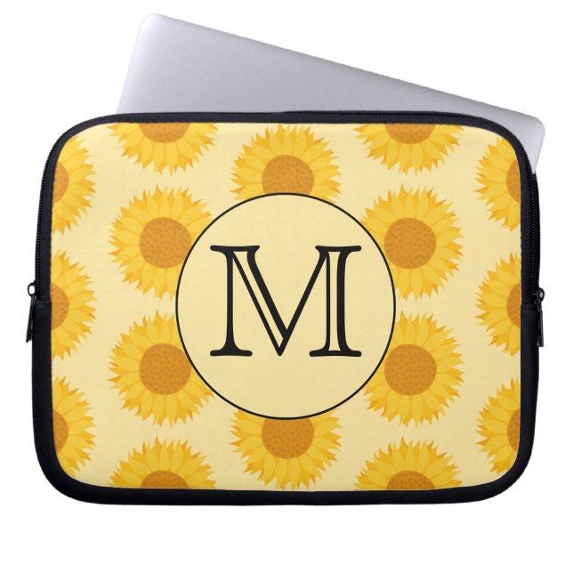 Anpassningsbar Monogram, med Gult solblommor. Laptop Sleeve (Framsidan)