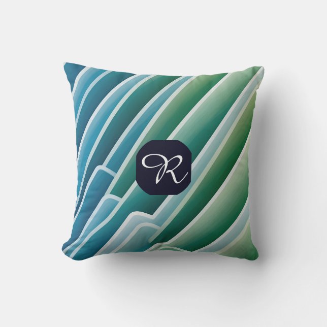 Anpassningsbar Monogram Modern Abstrakt Blue Grönt Kudde (Framsida)
