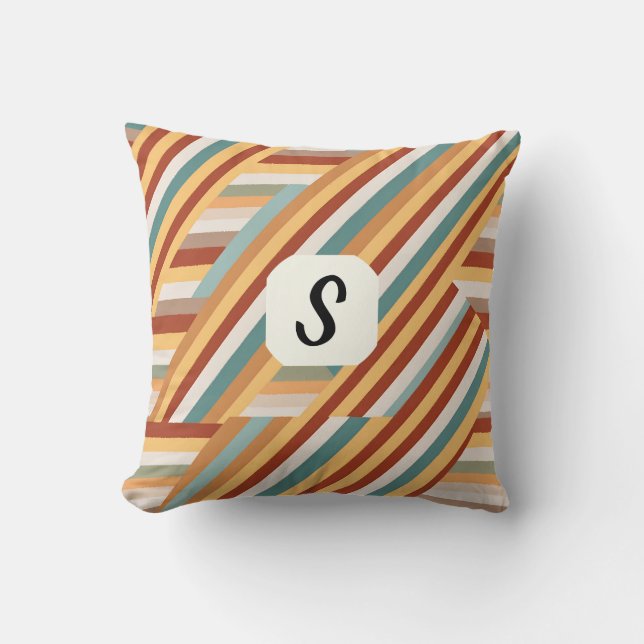 Anpassningsbar Monogram Modern Retro 70s Geometric Kudde (Framsida)