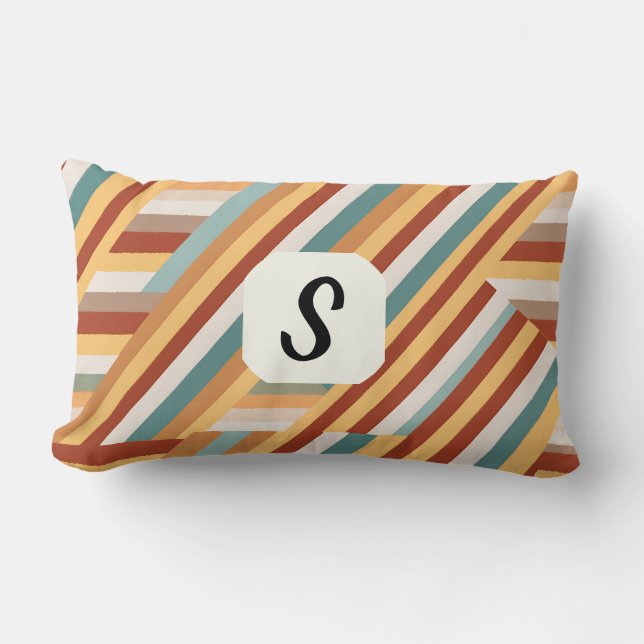 Anpassningsbar Monogram Modern Retro 70s Geometric Lumbarkudde (Framsida)