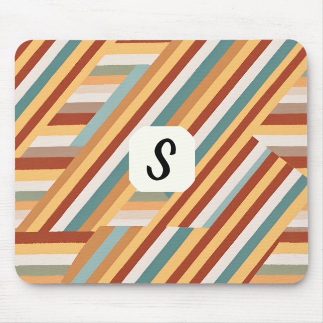 Anpassningsbar Monogram Modern Retro 70s Geometric Musmatta (Framsidan)