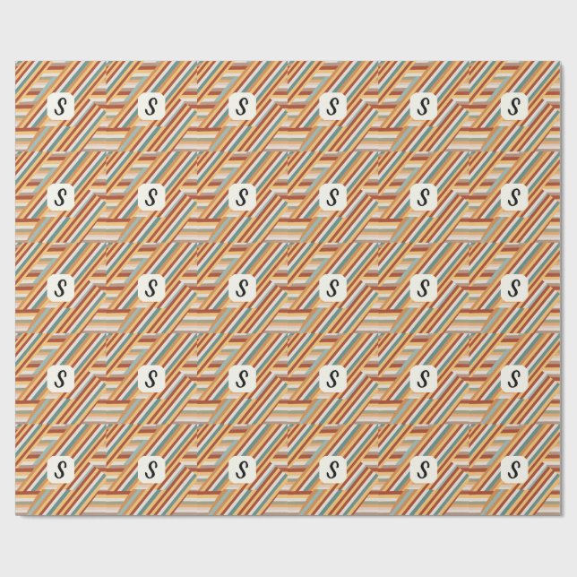 Anpassningsbar Monogram Modern Retro 70s Geometric Presentpapper (Platt)