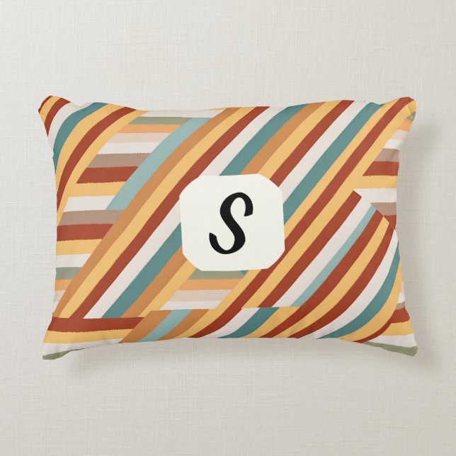 Anpassningsbar Monogram Modern Retro 70s Geometric Prydnadskudde (Framsidan)