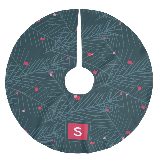 Anpassningsbar Monogram Modern Spruce Red Helgdag Julgransmatta Borstad Polyester (Framsidan)