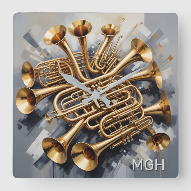 Anpassningsbar Monogram musikinstrument Fyrkantig Klocka (Framsida)