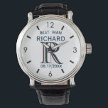Anpassningsbar Monogram Namn Best Man Gfit Bröllop Armbandsur<br><div class="desc">Den här unika klockan är designad som en gåva till din bästa man. Innehåller monogrammet/startvärdet, första namn och datum för bröllop. Monogrammet är till och med unikt - titta noga och se tre färg, som ge känner djupet. Speciellt sätt att tacka honom för att han är en del av din...</div>