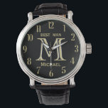Anpassningsbar Monogram Namn Best Man Gfit Bröllop Armbandsur<br><div class="desc">Den här unika klockan är designad som en gåva till din bästa man. Innehåller monogrammet/startvärdet, första namn och datum för bröllop. Monogrammet är till och med unikt - titta noga och se tre färg, som ge känner djupet. Speciellt sätt att tacka honom för att han är en del av din...</div>