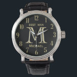 Anpassningsbar Monogram Namn Best Man Gfit Bröllop Armbandsur<br><div class="desc">Den här unika klockan är designad som en gåva till din bästa man. Innehåller monogrammet/startvärdet, första namn och datum för bröllop. Monogrammet är till och med unikt - titta noga och se tre färg, som ge känner djupet. Speciellt sätt att tacka honom för att han är en del av din...</div>
